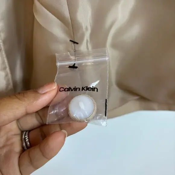 NWOT Calvin Klein Womens Linen Cinched Blazer Size 6 One Button Tan Breathable - Picture 13 of 14